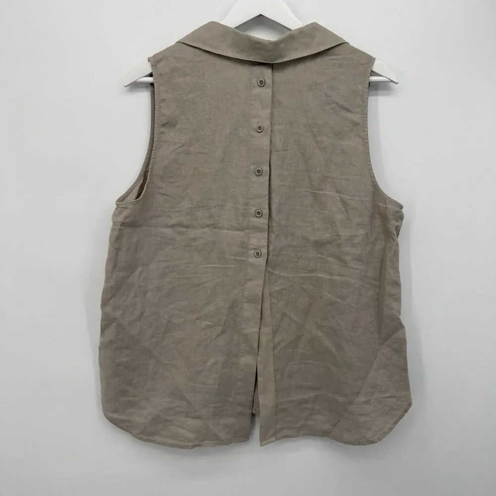 Cloth & Stone Taupe Tan Linen Collared Tank Top Sleeveless Size Large Boho - Picture 5 of 9